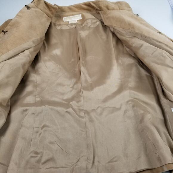 Michael Kors Brown Tan Lined Brushed Faux Suede Jacket Sequin Embellished 12 P - Picture 5 of 5